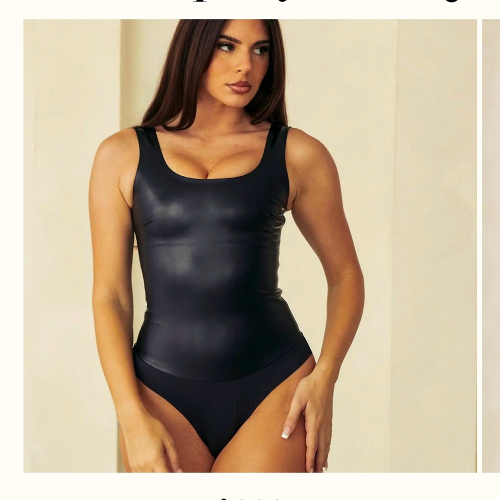 PINSY Vegan Leather Scoop Tank Shape-wear Bodysuit (Fits bra size 38A - 32G)